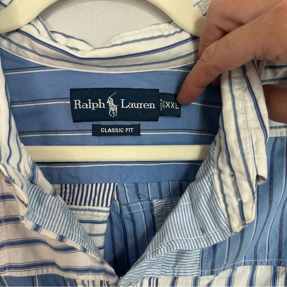 *RARE* Ralph Lauren Striped Blue White Patchwork Button Down Shirt Size XXL - Picture 2 of 5
